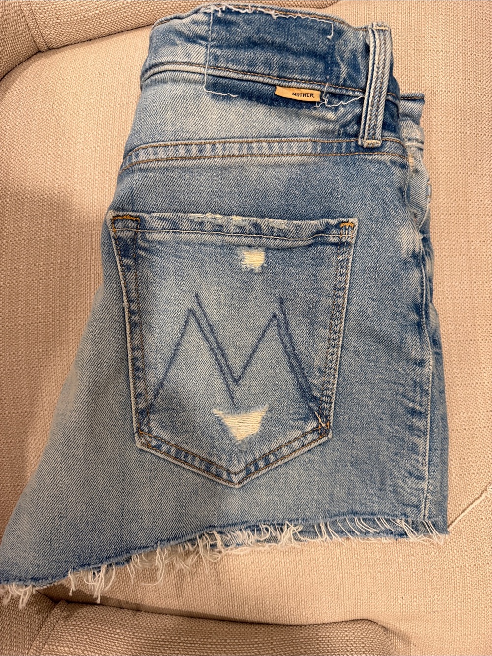 MOTHER Light Blue Distressed Denim Ankle Shorts Tomcat